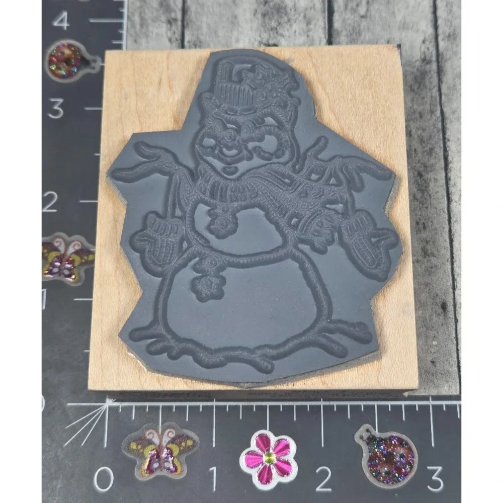 Art Impressions Snowman Mittens Christmas L1338 1998 Rubber Stamp Wood #P86